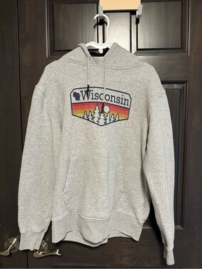 Gray Wisconsin Graphic Crewneck Hoodie